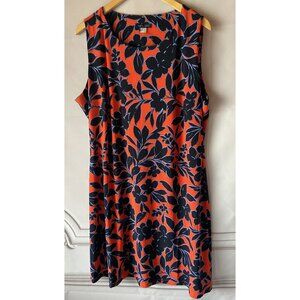**Tommy Hilfiger** Sleeveless Red Floral Dress Navy Leaf Print 16 NWT